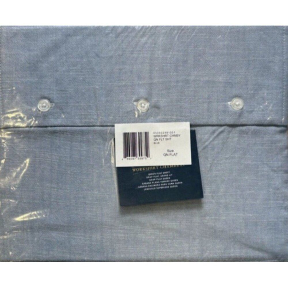 Ralph Lauren Home Queen Flat Sheet Workshirt Chambray Light Blue NEW MSRP $245 - Picture 2 of 5